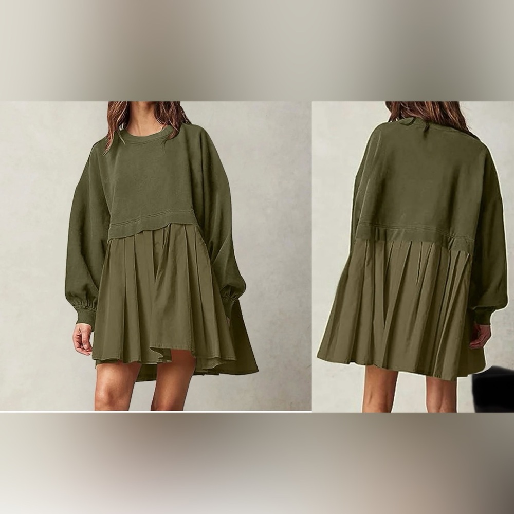 NWOT ARABESS OVERSIZED LONG SLEEVE SWEATSHIRT DRESS, PLEATED SKIRT, CREW NECK XL